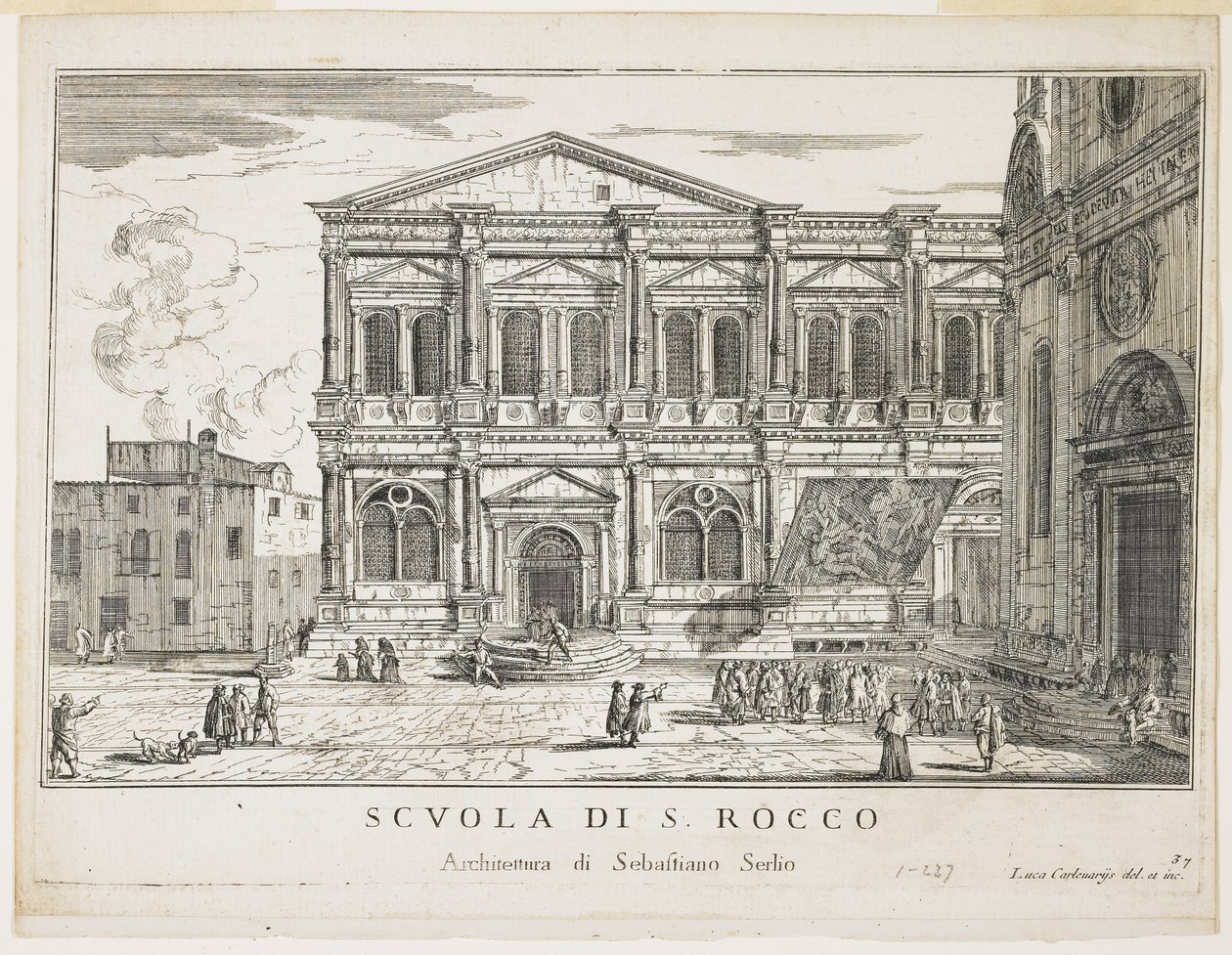 Vista de la Cofradía de San Rocco, placa de Los Edificios y Vistas de Venecia, 1703, 1750-53 de Luca Carlevaris