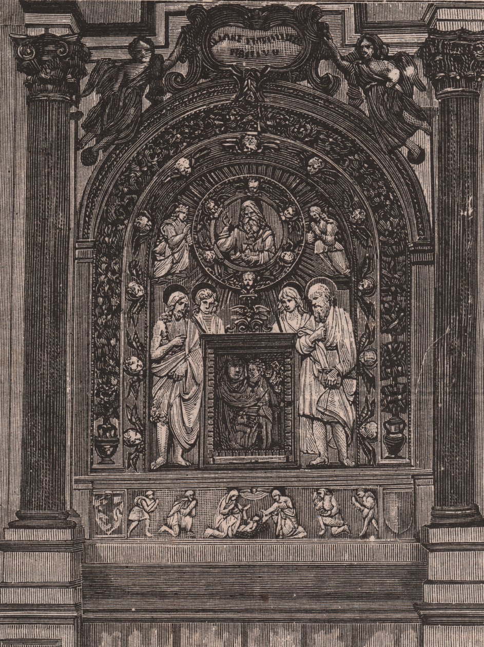 Altar de la iglesia de Santa Maria delle Grazie, por Luca della Robbia, Montepulciano, Toscana, Italia, xilografía de Le cento città d