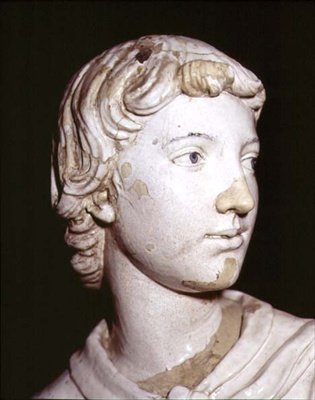 Ángel portador de vela, detalle de la cabeza (detalle) de Luca Della Robbia