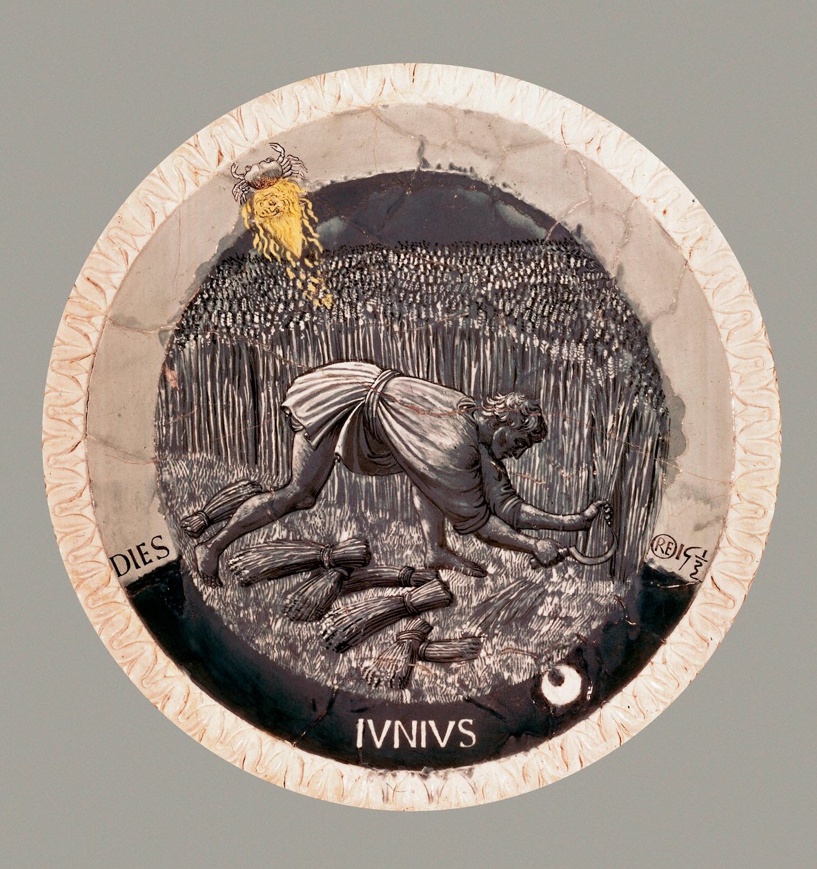 Junio: un campesino cosechando el trigo. Terracota de Luca della Robbia de Luca Della Robbia