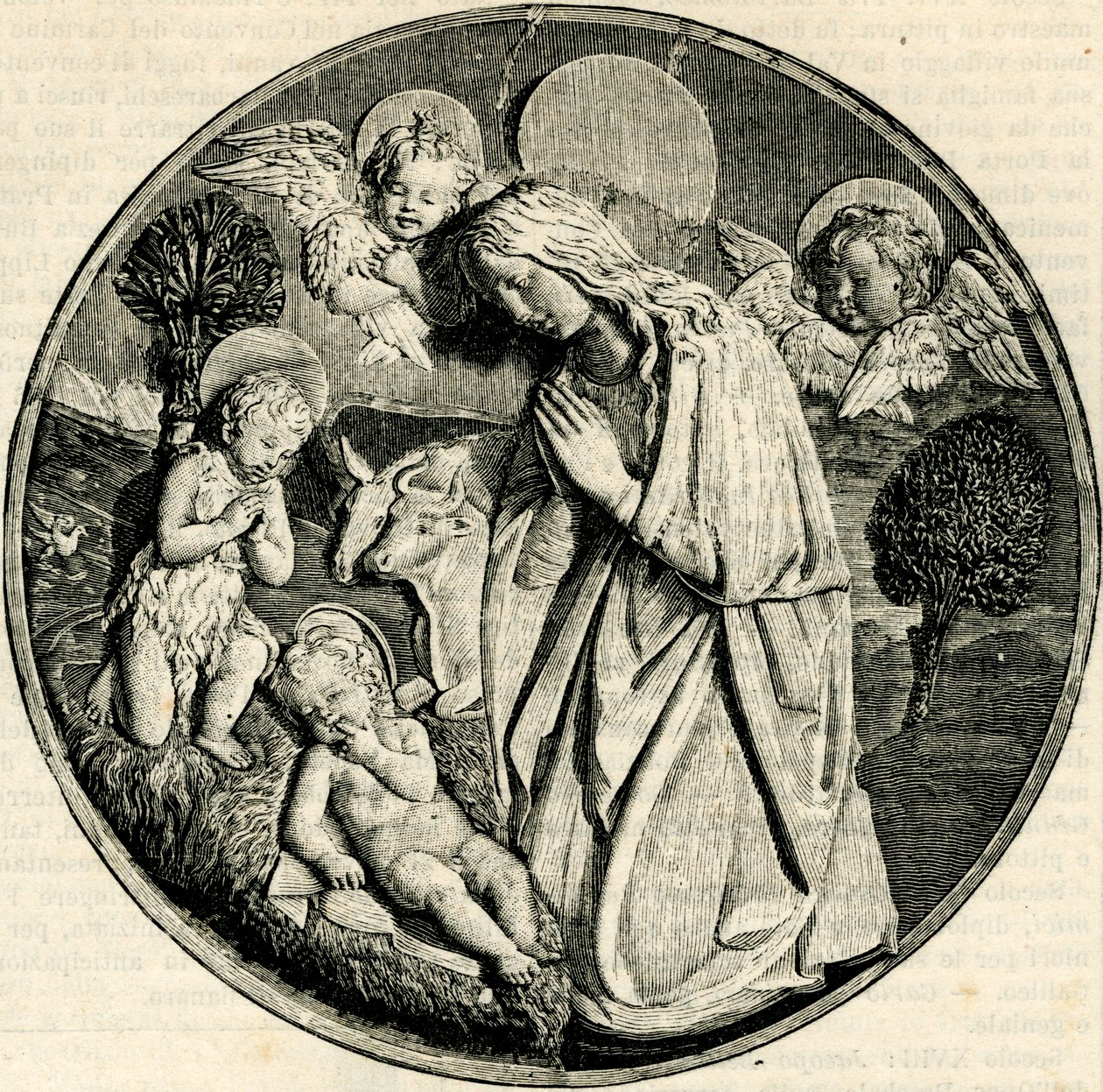 Madonna en adoración del Niño con el Infante San Juan Bautista y querubines, por Luca della Robbia (1399/1400-1482), Prato, Toscana, Italia de Luca Della Robbia