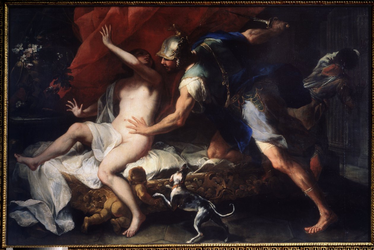 (Tarquinio y Lucrecia) La violación de Lucrecia (Lucrezia, Lucrecia, dama romana), víctima de la violencia de su primo Sexto Tarquino, hijo de Tarquino el Grande. Pintura de Luca Giordano (1632-1705) Siglo XVII Museo Estatal de Arte, Tula, Rusia de Luca Giordano