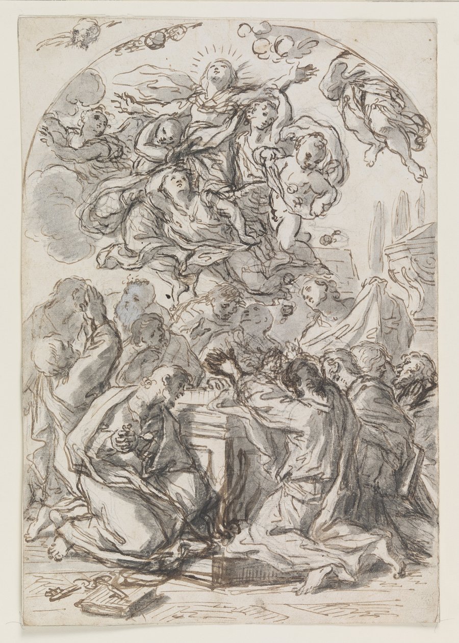 Asunción de la Virgen; verso: Cabeza de mujer y niño de Luca Giordano