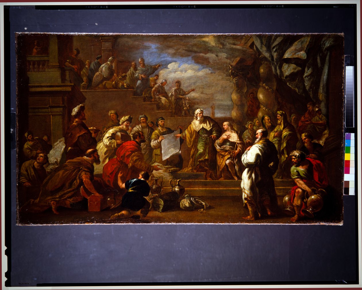 David mostrando a Salomón los planos del Templo (lienzo) de Luca Giordano