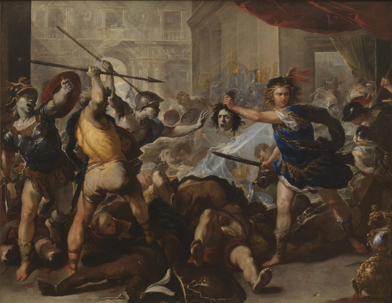 Perseo convirtiendo a Fineo y sus seguidores en piedra, principios de 1680s de Luca Giordano