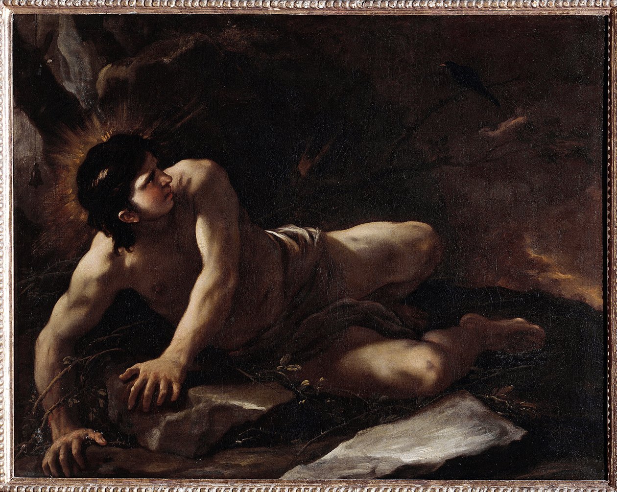 La tentación de San Benito, que se lanza a las zarzas para evitar las tentaciones de Luca Giordano