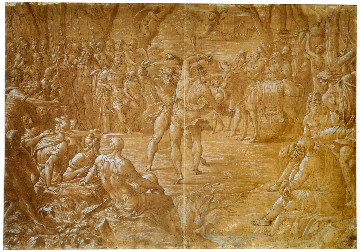 La Lucha entre Entellus de Sicilia y Dares de Troya, c1544 de Luca Penni