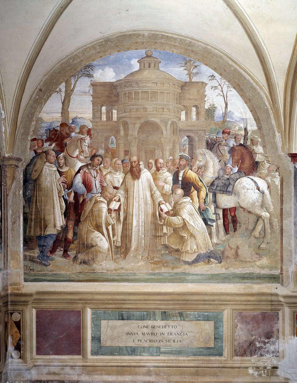 Benedicto envía a Maurus a Francia y a Placid a Sicilia (detalle) de Luca Signorelli
