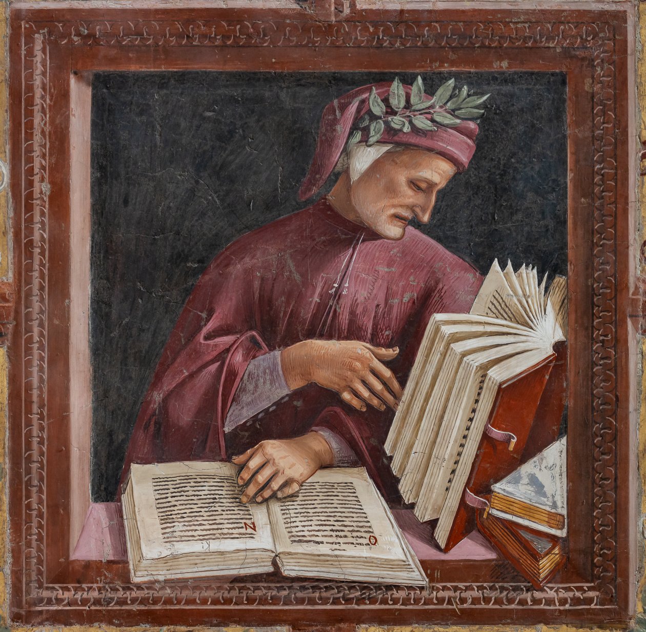 Dante leyendo sus obras (fresco) de Luca Signorelli
