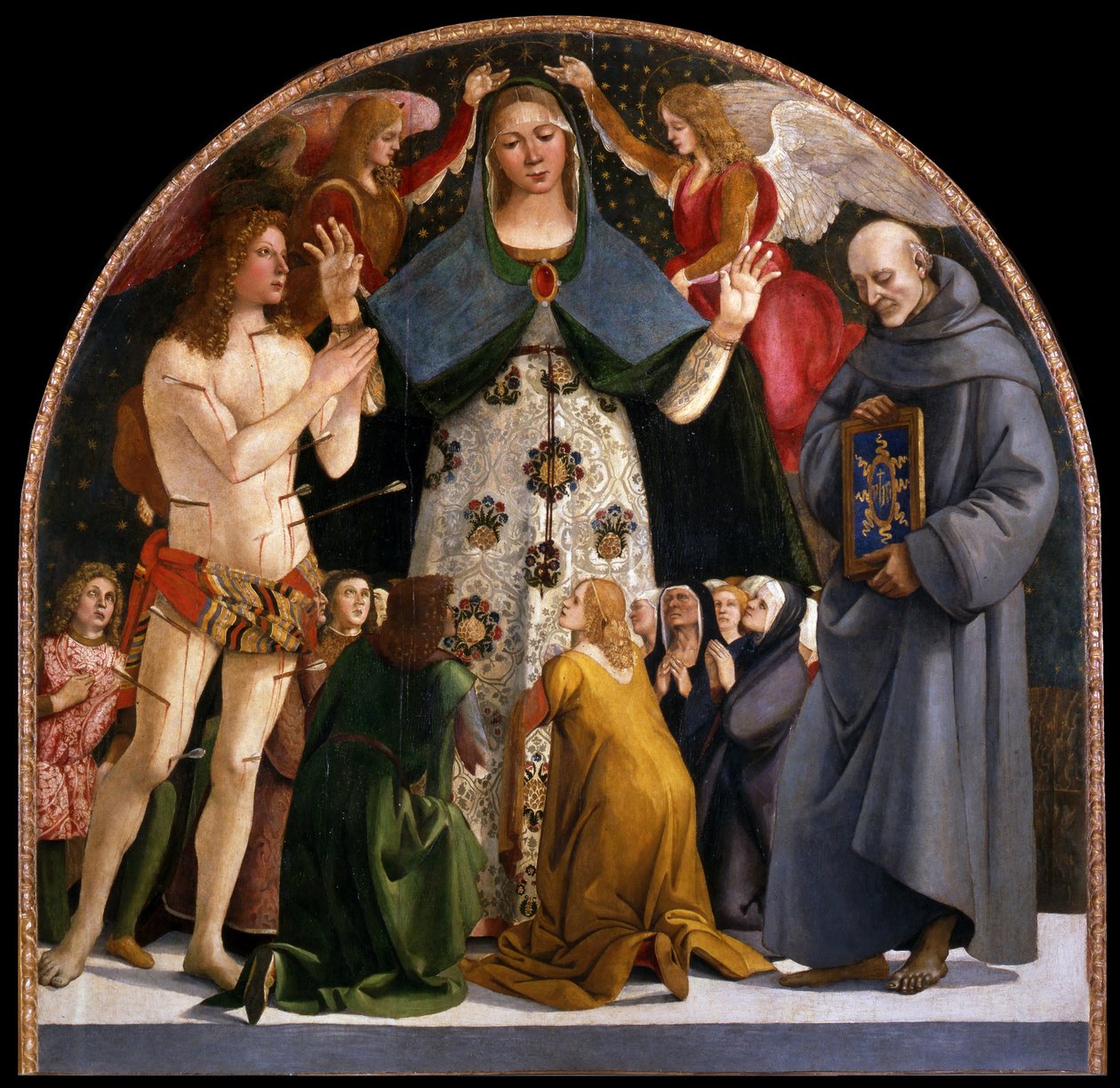 Madonna de la Misericordia y Santos Sebastián y Bernardino de Siena, c. 1490 de Luca Signorelli