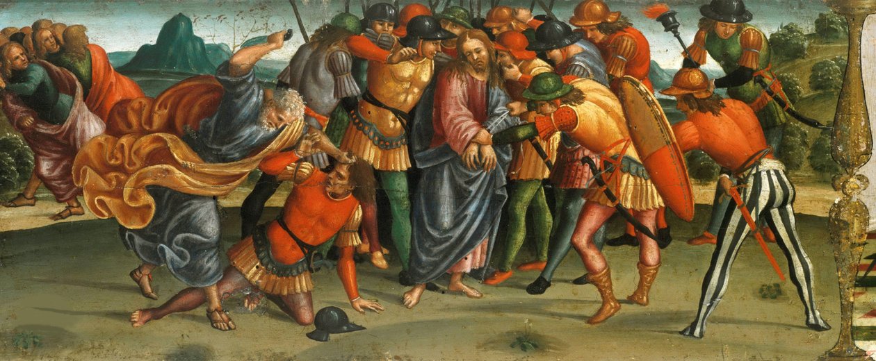 La captura de Cristo. Lamentación sobre el Cristo muerto, panel de predela, 1502 de Luca Signorelli