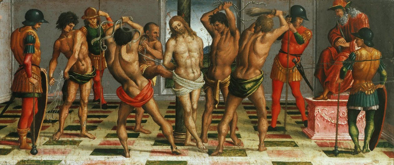 La flagelación de Cristo Lamentación sobre el Cristo muerto, panel de predela, 1502 de Luca Signorelli
