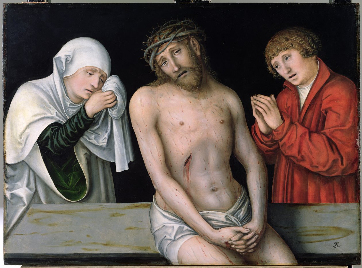 Cristo como el Hombre de Dolores con la Virgen y San Juan de Lucas Cranach the Elder