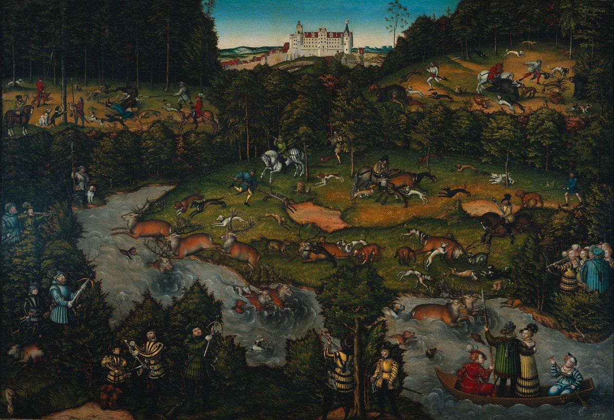 Caza en el castillo de Hartenfels de Lucas Cranach the Elder