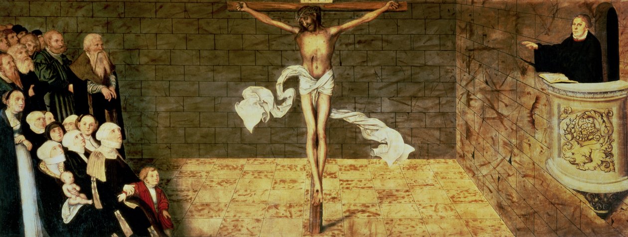 Sermón de Martín Lutero, detalle de un tríptico, 1547 (detalle) de Lucas Cranach the Elder