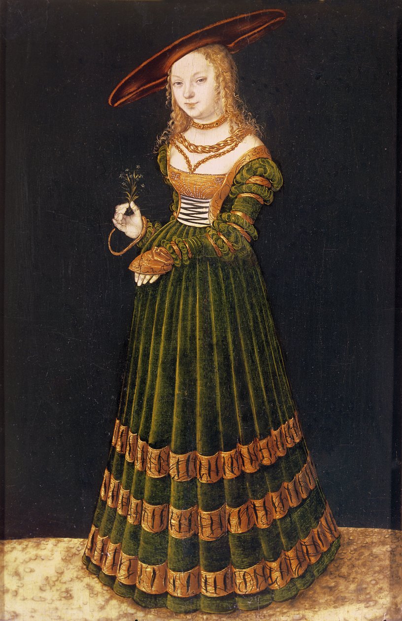 Niña joven sosteniendo flores, 1526 de Lucas Cranach the Elder