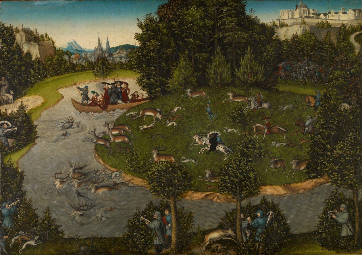 Caza de ciervos con Federico III, Elector de Sajonia, Federico el Sabio de Lucas Cranach the Elder