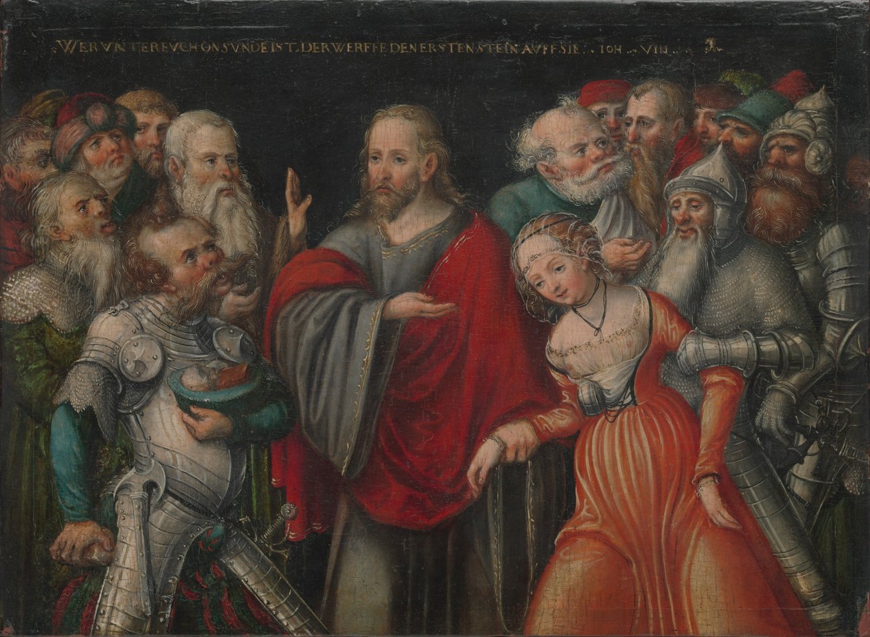 Cristo y la adúltera de Lucas Cranach the Younger and workshop