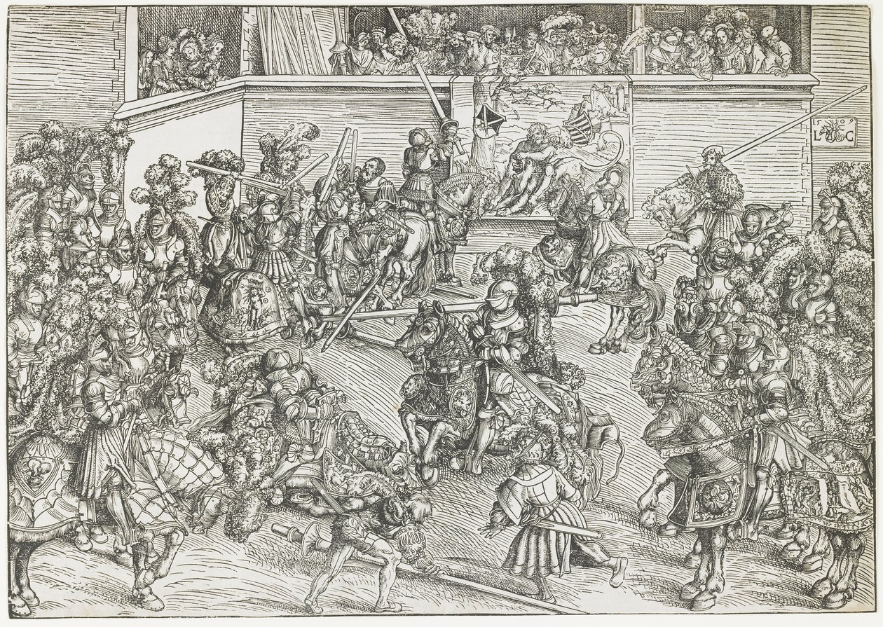 El segundo torneo con tapiz de Sansón y el león, 1509 de Lucas Cranach the Elder