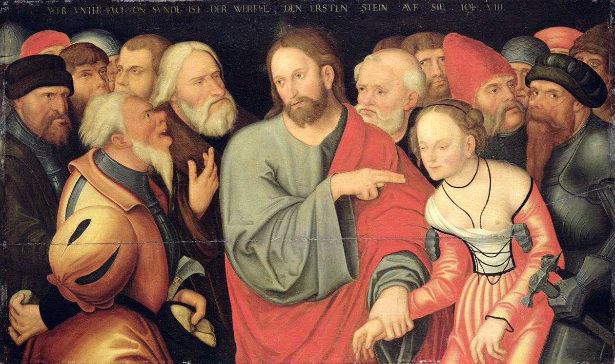 Cristo y la adúltera de Lucas the Younger studio of Cranach