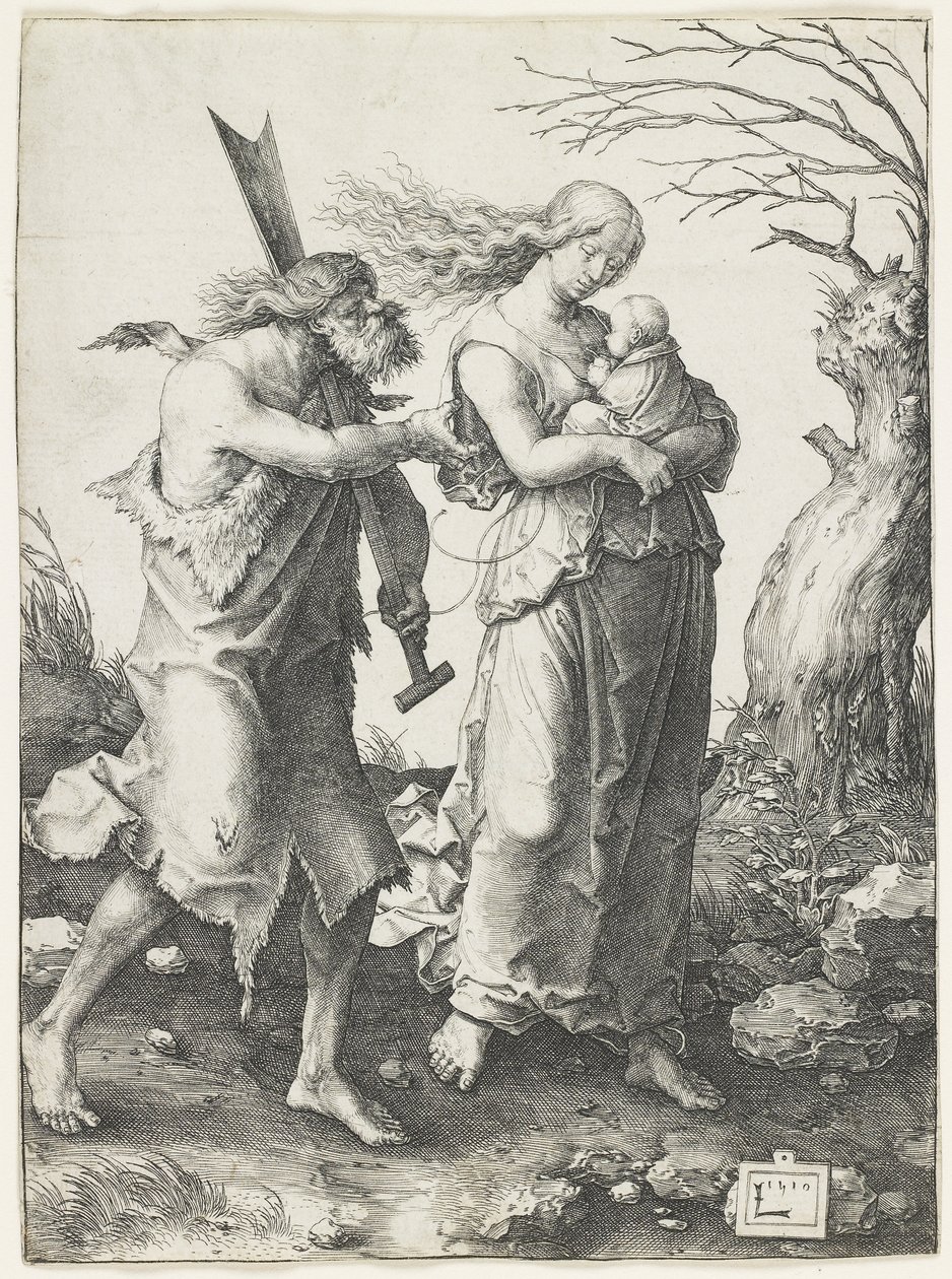 Adán y Eva después de su expulsión del Paraíso, 1510 de Lucas van Leyden