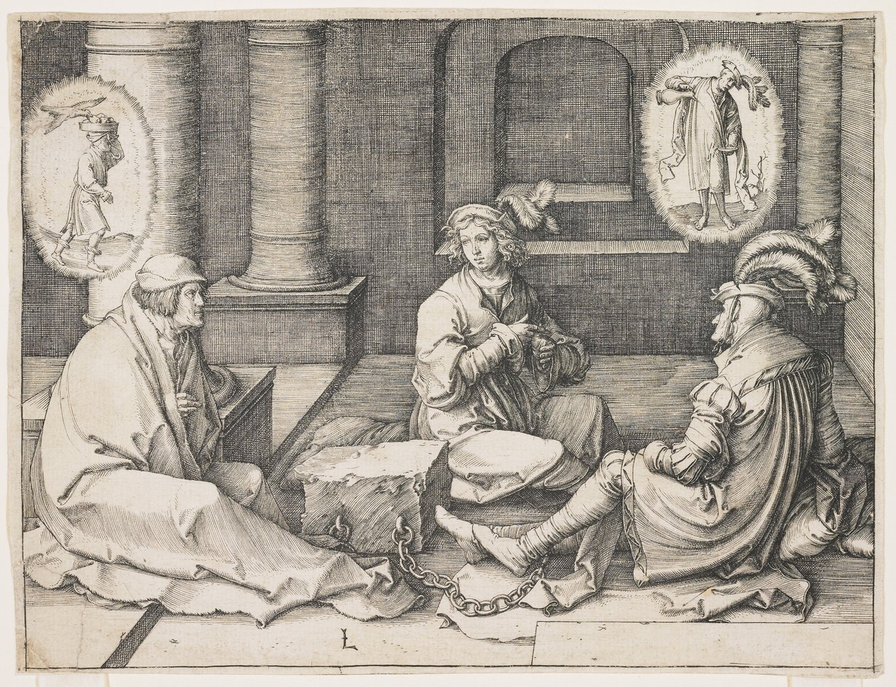 José interpretando los sueños en prisión, 1512 de Lucas van Leyden