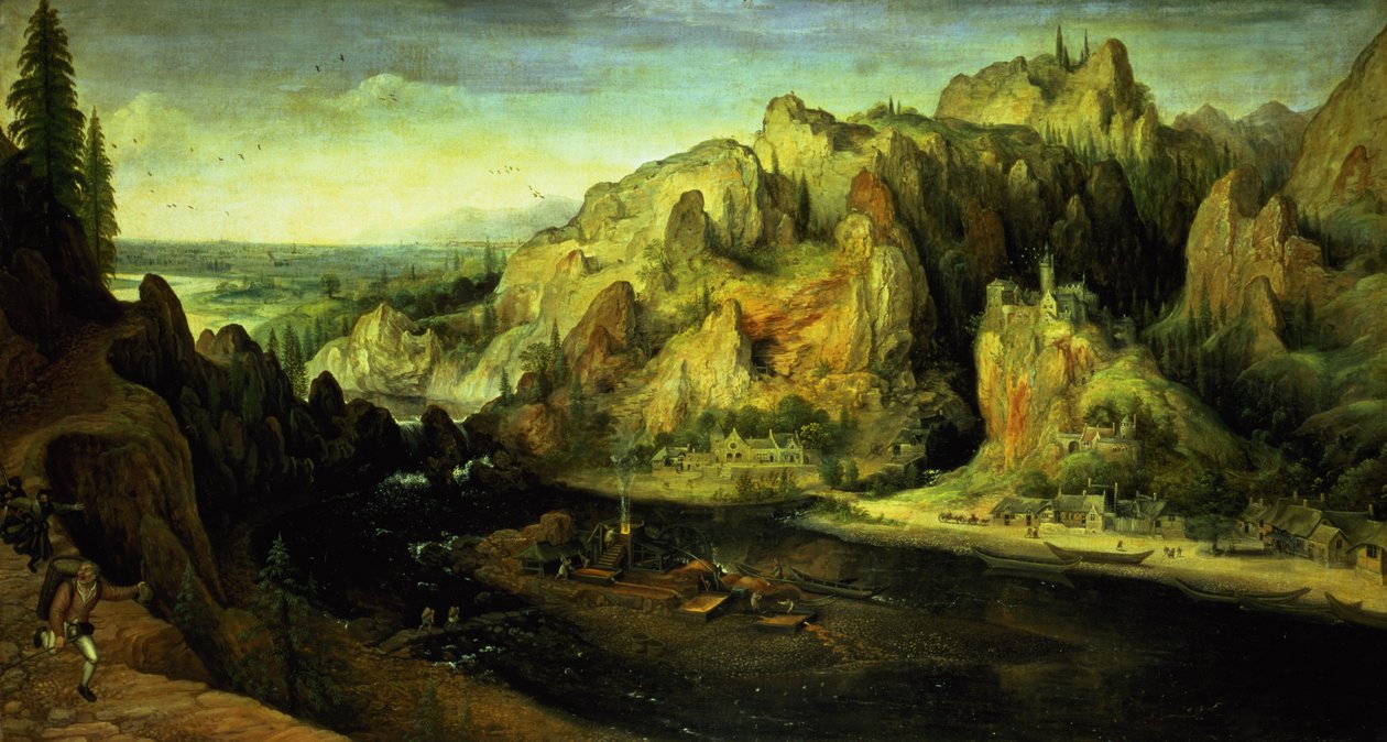 Paisaje montañoso con un ataque sorpresa, c.1585 de Lucas van Valckenborch