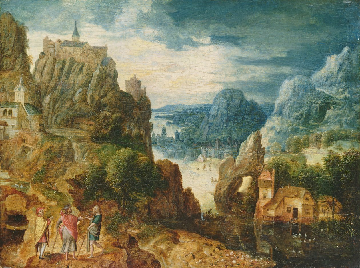 Paisaje montañoso con el camino a Emaús, 1597 de Lucas van Valckenborch