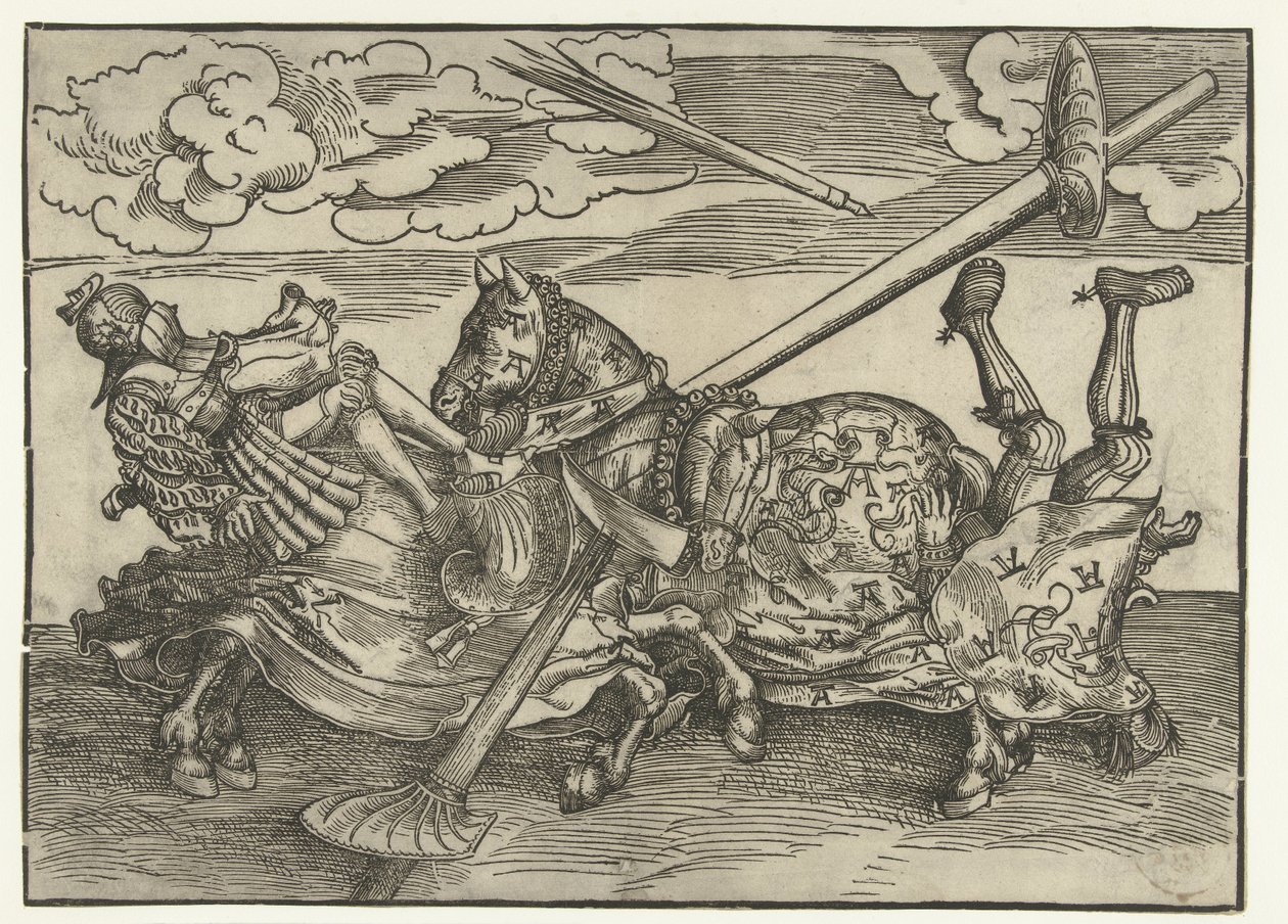 Torneo alemán con dos nobles como caballeros a caballo de Lucas Cranach