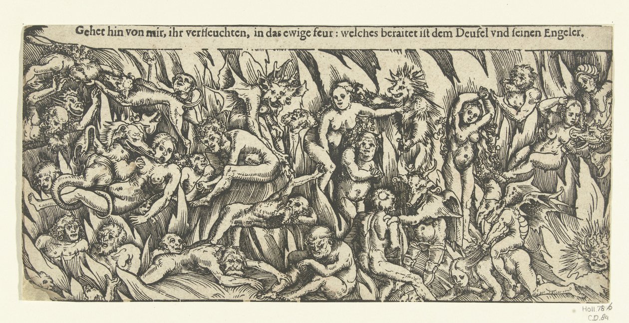 Infierno con demonios y condenados en el fuego eterno de Lucas Cranach