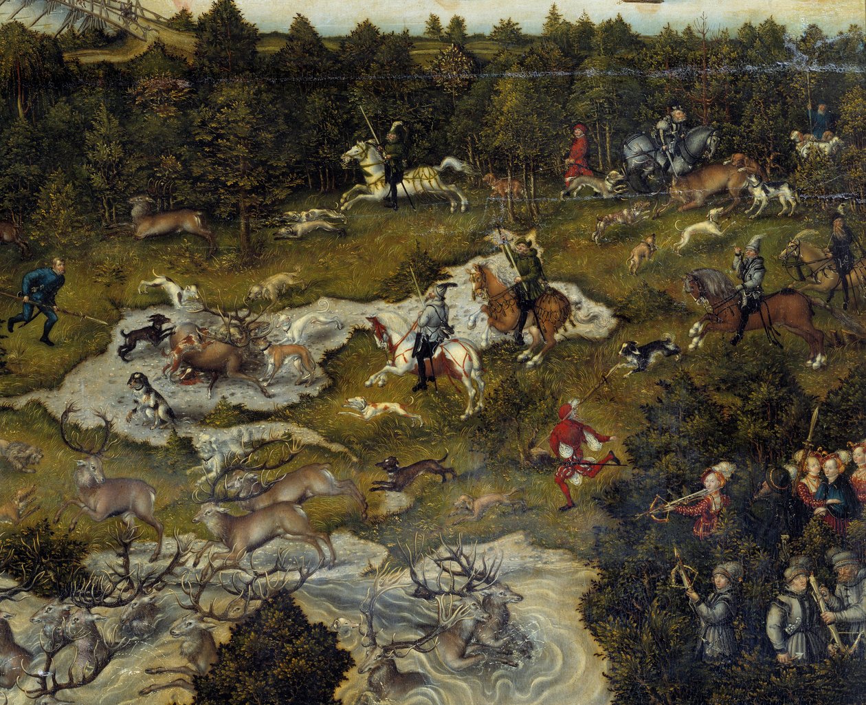 Caza en honor de Carlos V en el Castillo de Torgau en Alemania (detalle) de Lucas Cranach