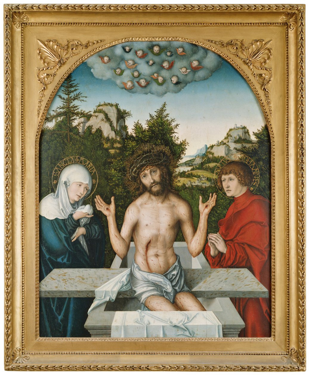 Schmerzensmann zwischen Maria und hl. Johannes de Lucas Cranach