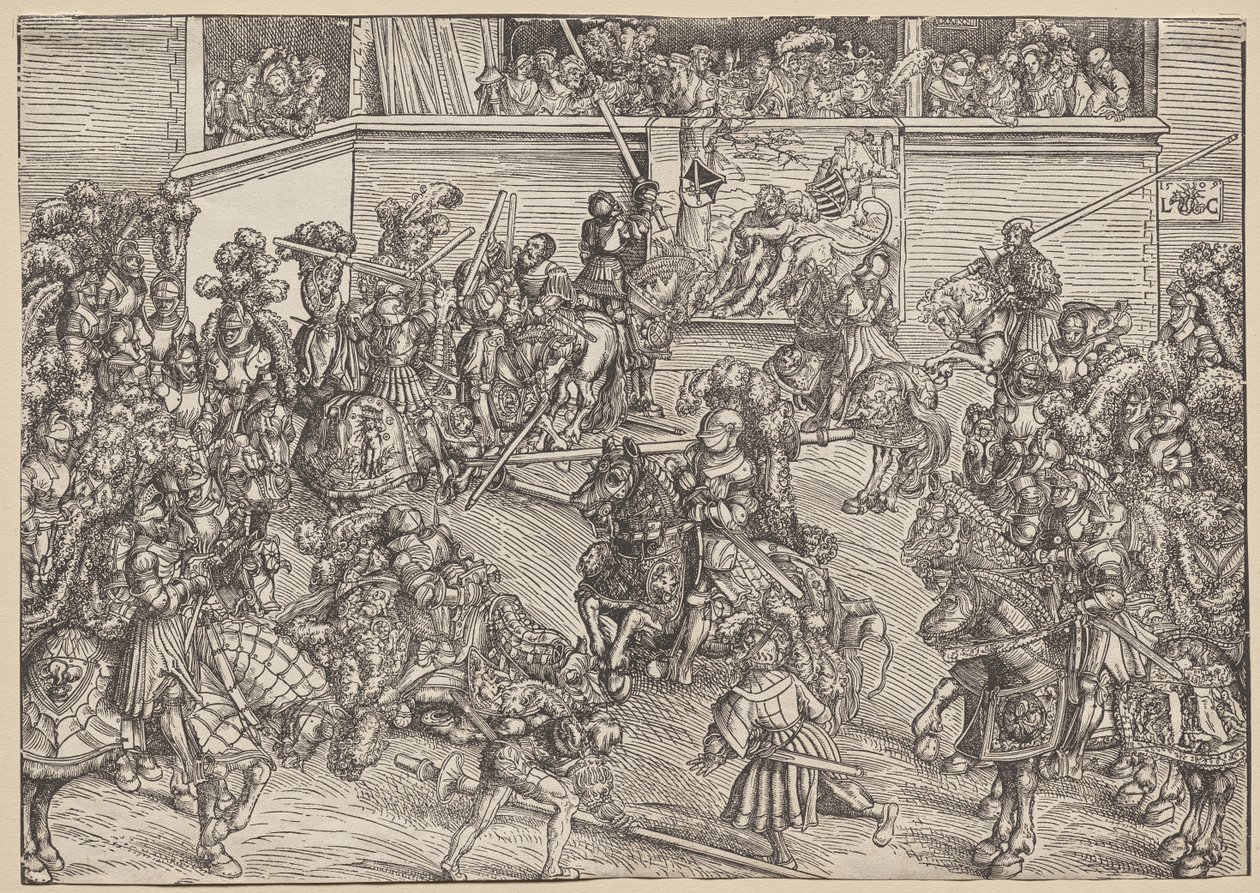 El torneo con Sansón y el león de Lucas Cranach