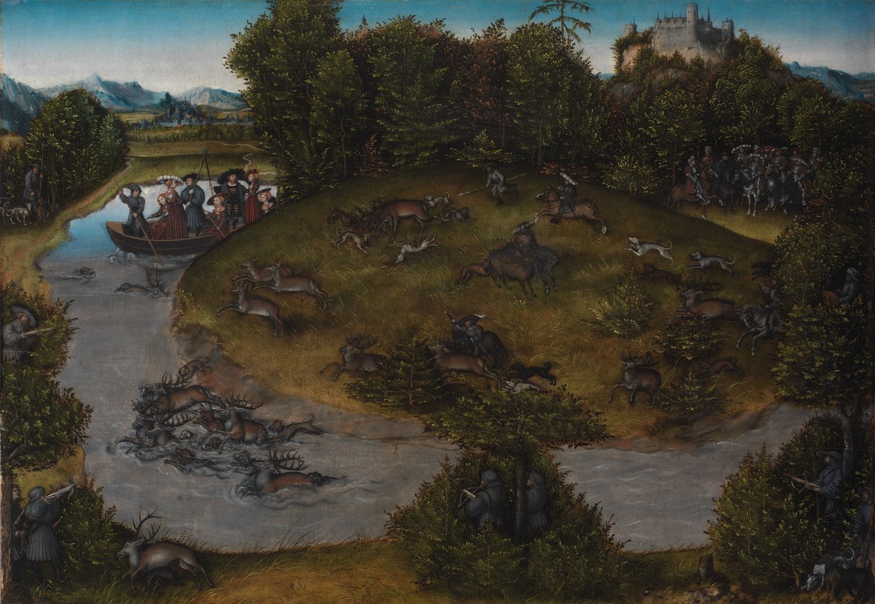 La caza del ciervo del Elector Federico el Sabio (1463-1525) de Sajonia de Lucas Cranach d.Æ.