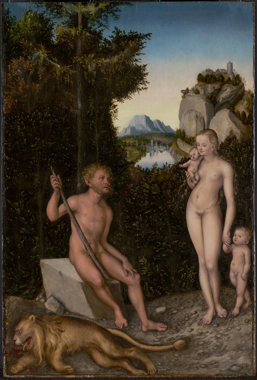 Un fauno y su familia con un león muerto de Lucas Cranach the Elder