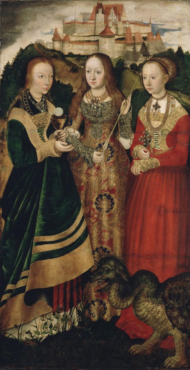 Retablo con el martirio de Santa Catalina, ala derecha: Santa Bárbara, Úrsula y Margarita de Lucas Cranach the Elder
