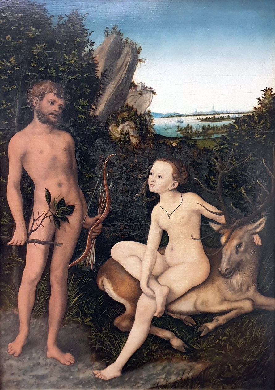 Alemán: Landschaft mit Apoll und Diana Apollo and Diana in wooded landscape de Lucas Cranach the Elder