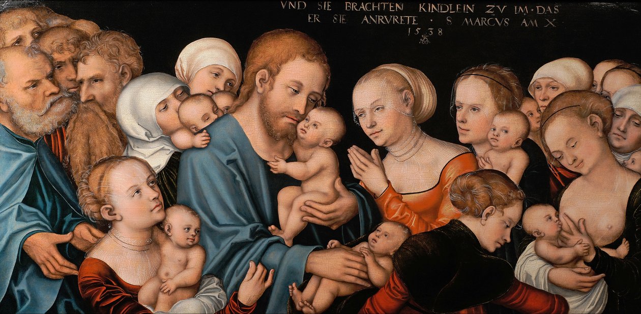 Alemán: Lasset die Kindlein zu mir kommen (Christus segnet die Kinder) Suffer the Little Children to Come unto Me (Cristo bendice a los niños) de Lucas Cranach the Elder