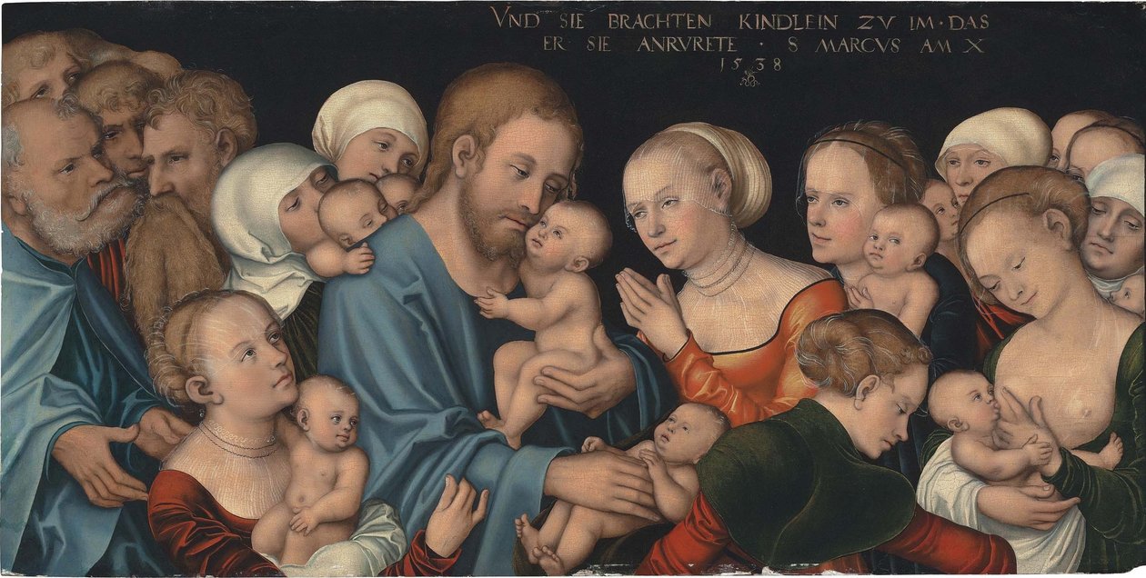 Alemán: Lasset die Kindlein zu mir kommen (Christus segnet die Kinder) Suffer the Little Children to Come unto Me (Cristo bendice a los niños) de Lucas Cranach the Elder