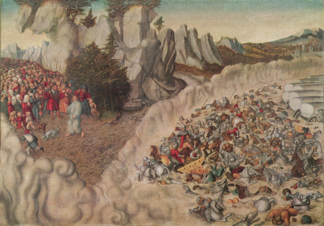 Alemán: Zug der Israeliten durch das Rote Meer (Untergang des Pharao) Las huestes del faraón sumergidas en el Mar Rojo de Lucas Cranach the Elder