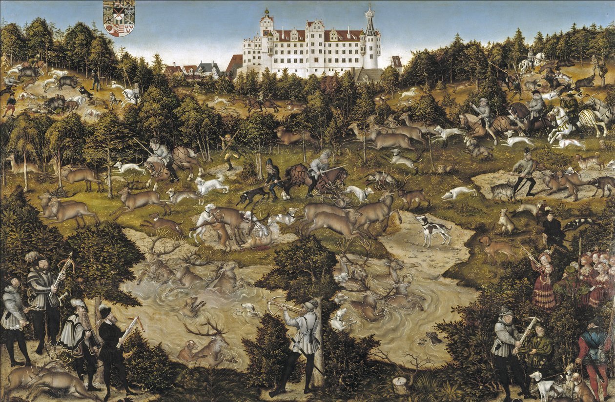 Caza en honor del emperador Carlos V en el castillo de Torgau de Lucas Cranach the Elder