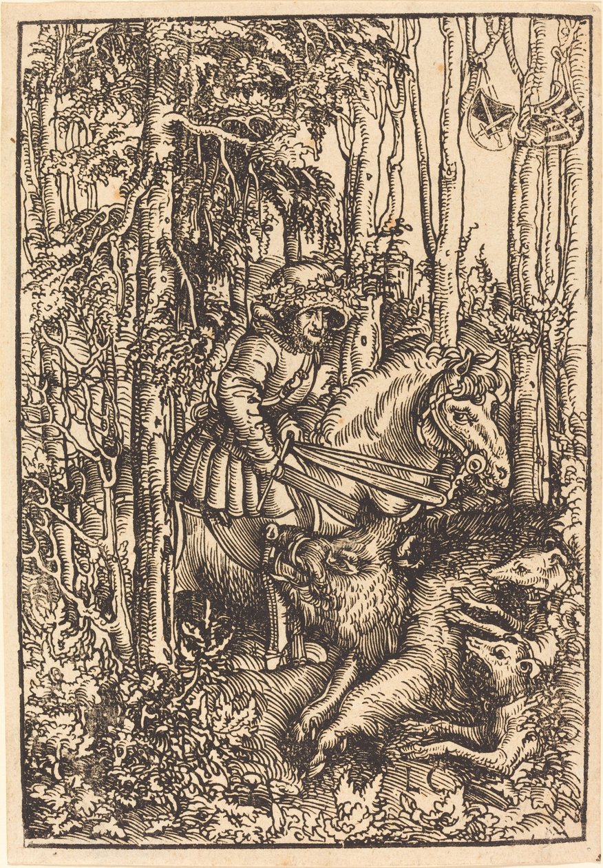 Cazador a caballo cazando un jabalí de Lucas Cranach the Elder