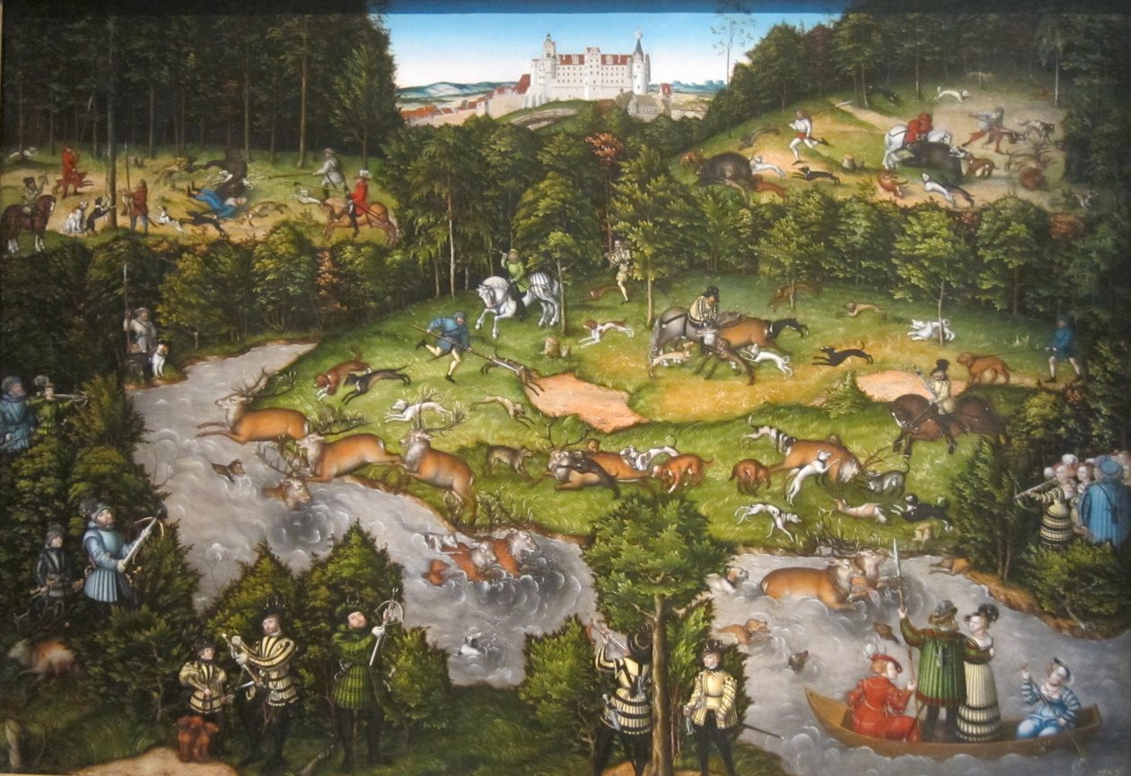 Caza cerca del castillo de Hartenfels de Lucas Cranach the Elder