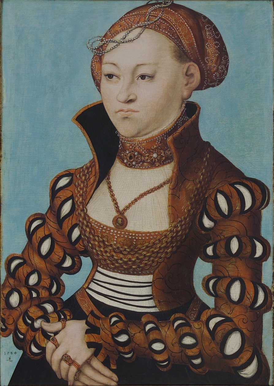 Retrato de la princesa María de Sajonia con corona nupcial de Lucas Cranach the Elder
