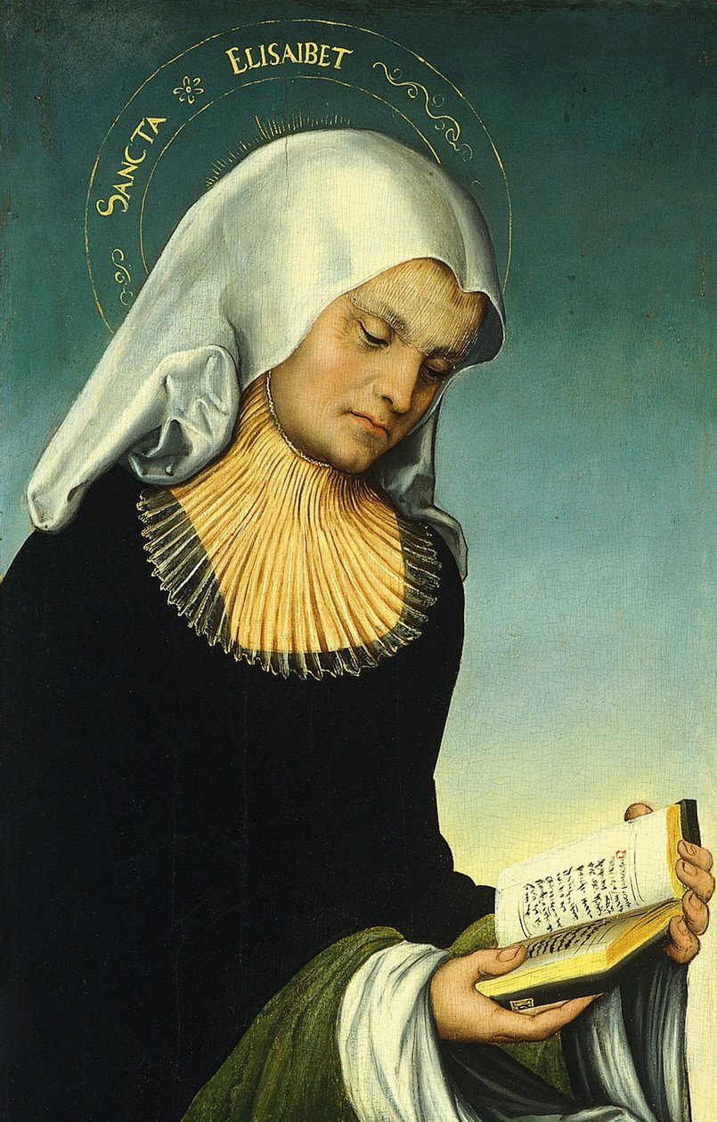 Santa Isabel con Jorge, duque de Sajonia, como donante [anverso, ala izquierda]. de Lucas Cranach the Elder