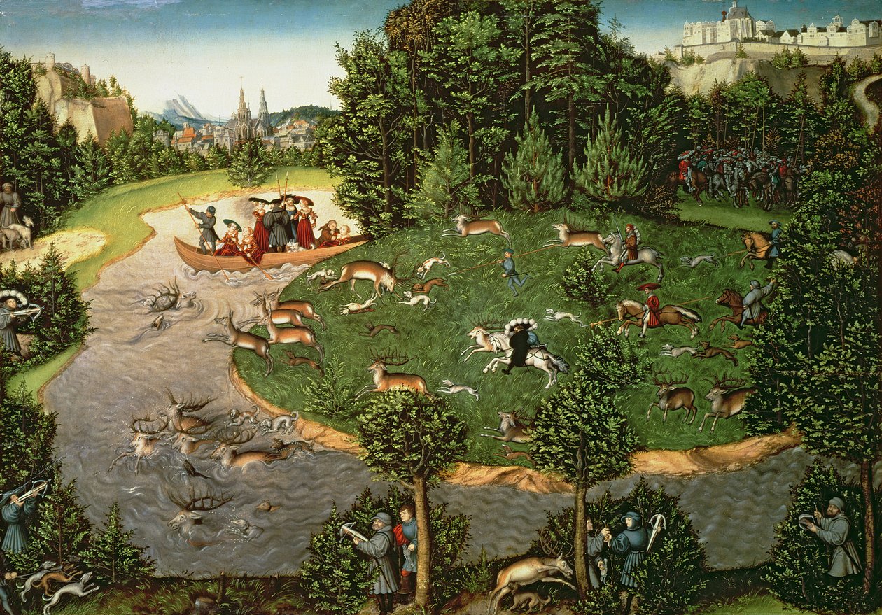 Caza de ciervos del Elector Friedrich III el Sabio, 1529 de Lucas Cranach the Elder