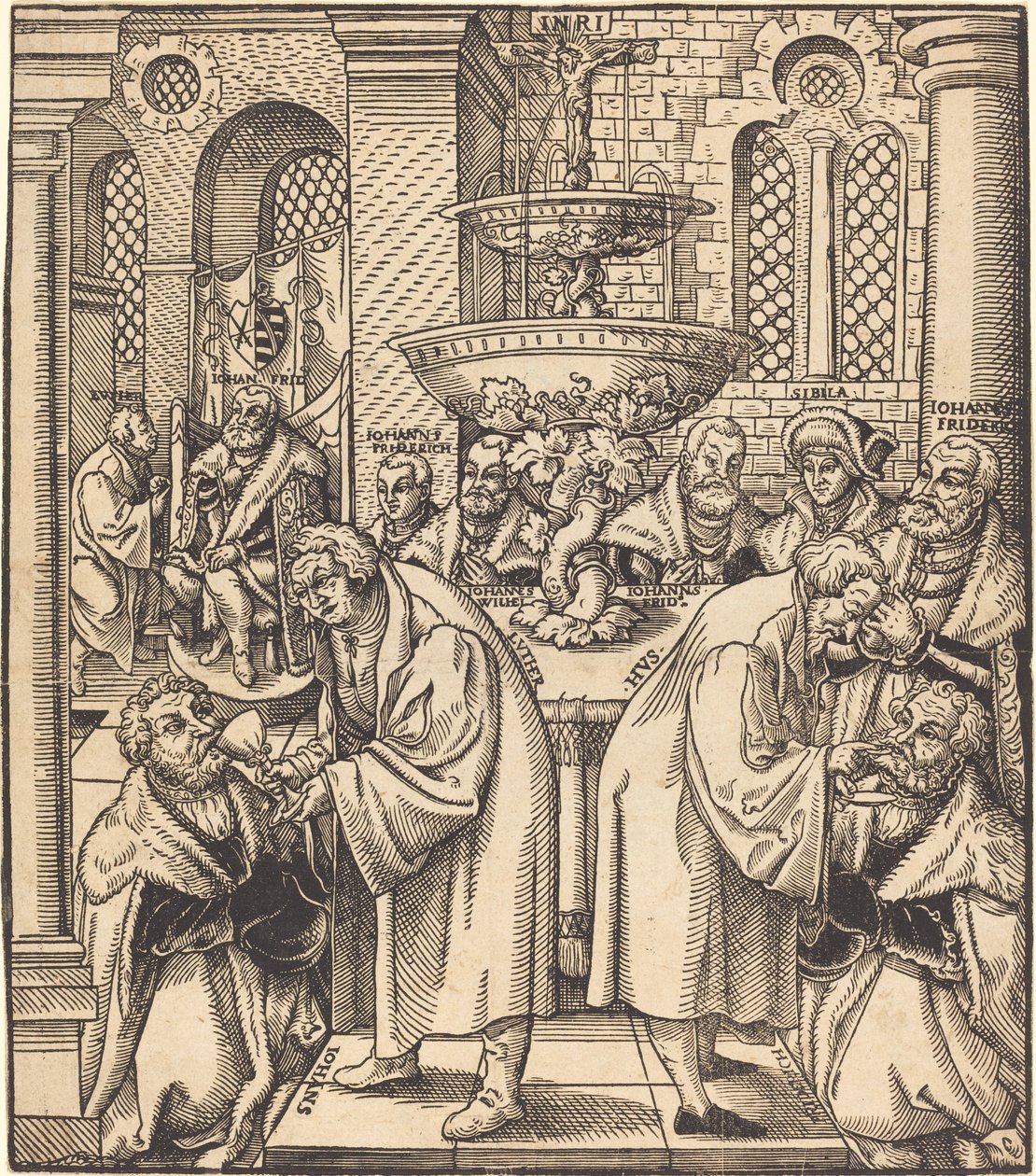Los Reformadores Lutero y Hus Dando la Comunión a los Príncipes de la Casa de Sajonia de Lucas Cranach the Elder