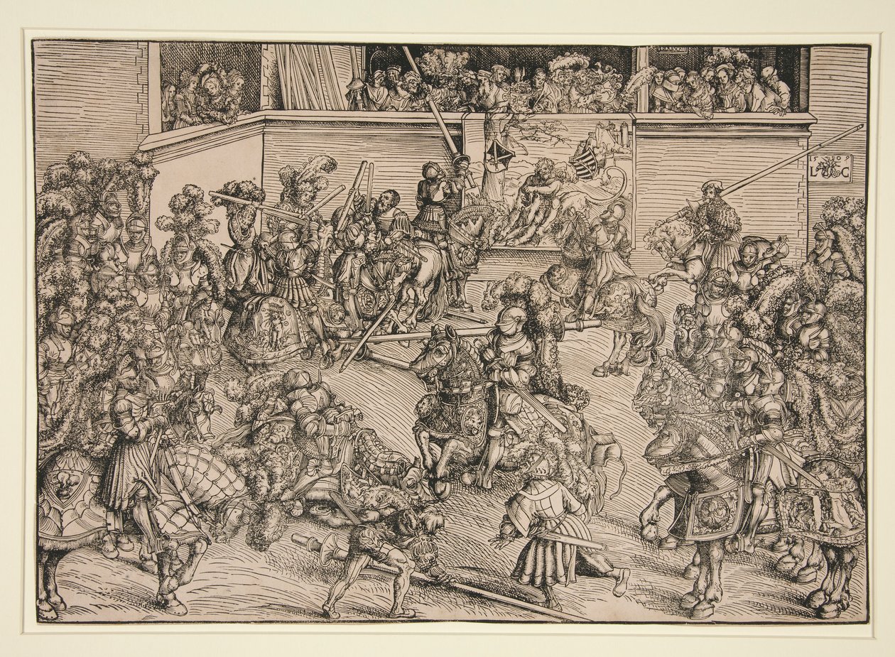 El Segundo Torneo (con el Tapiz de Sansón y el León) de Lucas Cranach the Elder