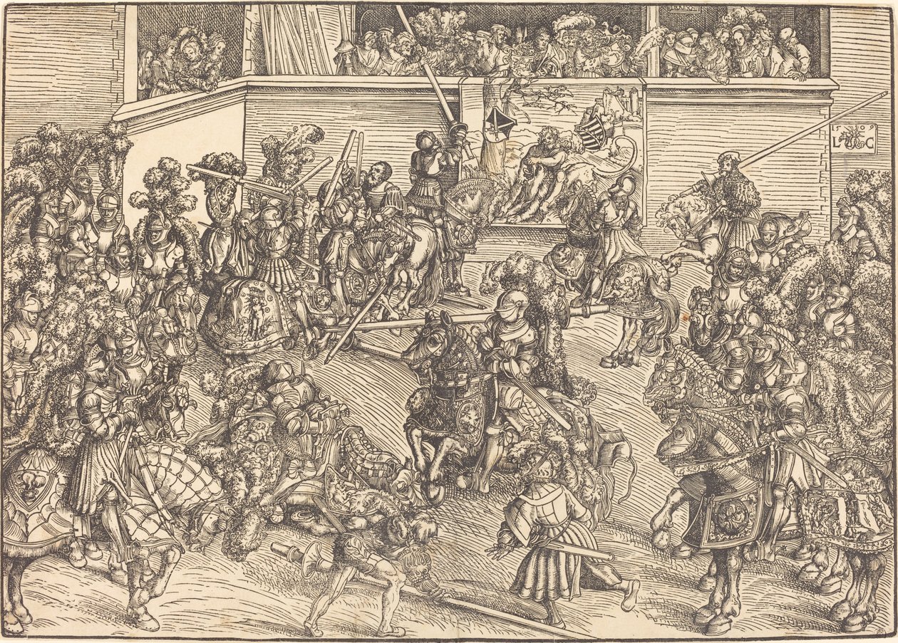 El segundo torneo con el tapiz de Sansón y el león de Lucas Cranach the Elder