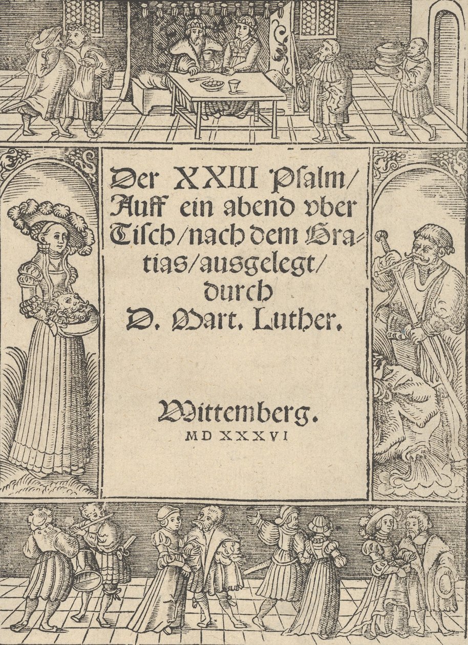 Borde del título con la historia de Salomé y San Juan Bautista de Lucas Cranach the Elder